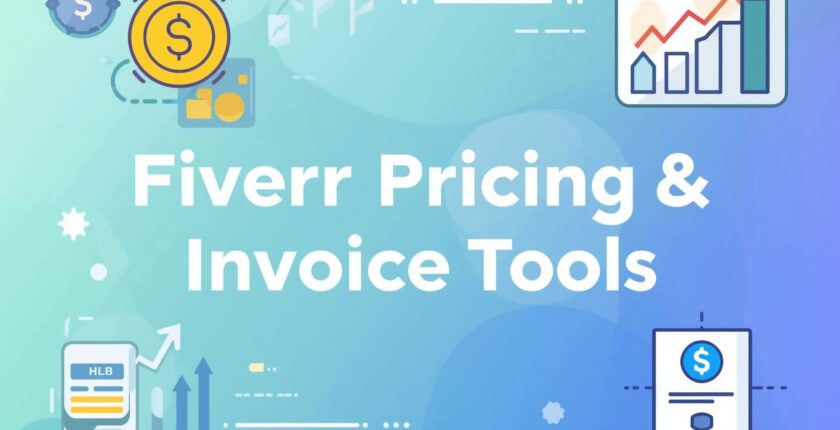 Create a best blog banner image on this Topic Fiverr Pricing and Invoice Tools