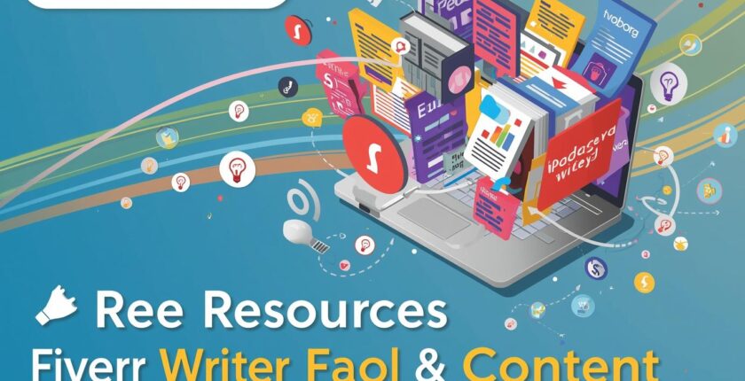 Create a best blog banner image on this Topic Free Resources for Fiverr Writers and Content Crea