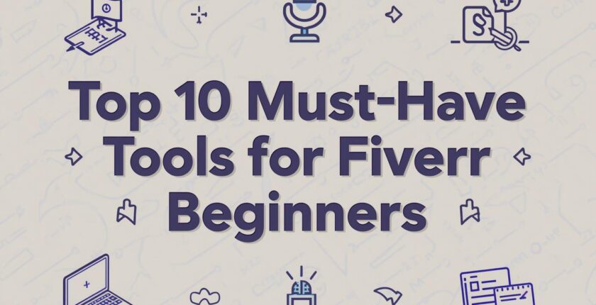 Create a best blog banner image on this Topic Top 10 Must Have Tools for Fiverr Beginners