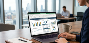 Excel data analysis charts laptop